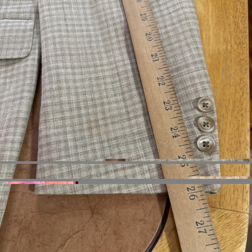 Vtg Kingsridge Beige Plaid Lightweight Sport Coat Blazer Jacket USA Made Sz 44R